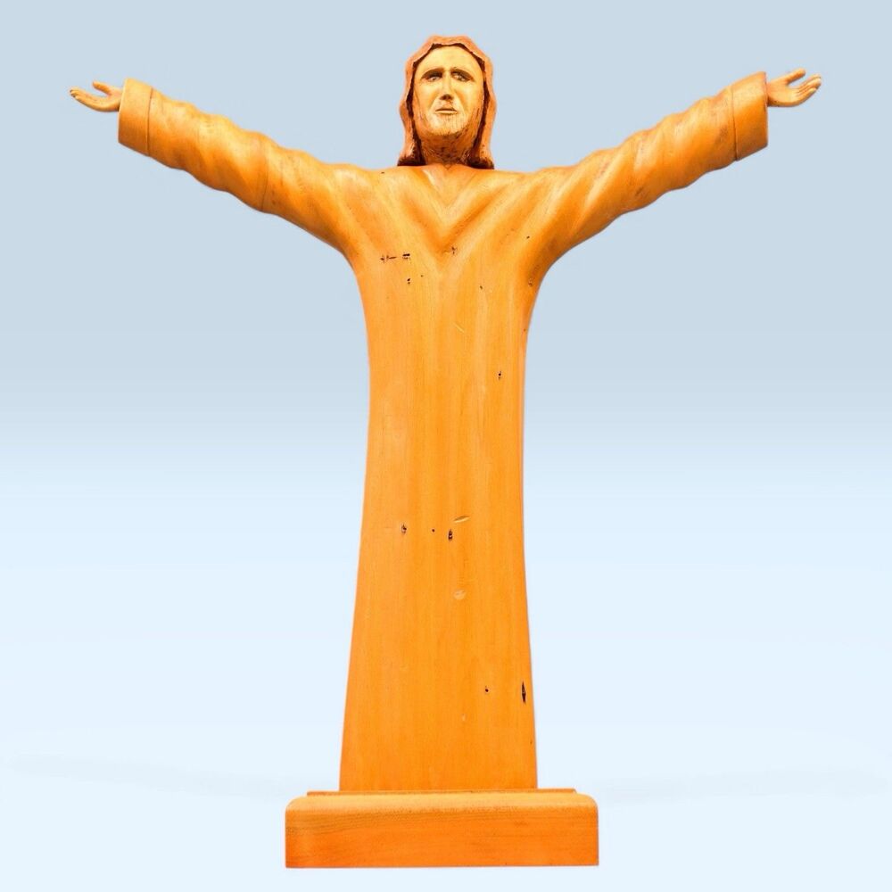 Christ Redeemer Statue Folk Art Figure Rio de Janeiro Brazil 16.5"Carved Wooden